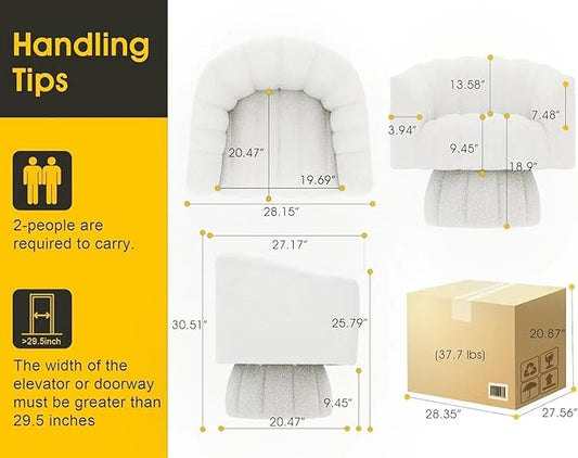 360 Degree Sherpa Swivel Cuddle Barrel Accent Sofa Chairs, Round Teddy Armchairs with Wide Upholstered, Furry Boucle Reading Chair for Living Room, Bedroom, Office, Waiting Rooms (White)