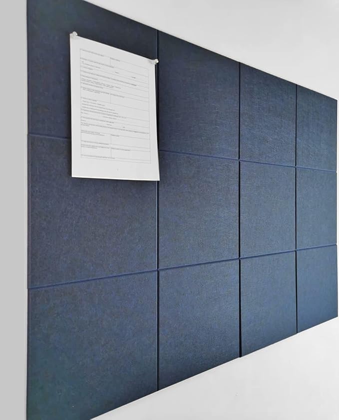 Blue Felt Bulletin Board 47"x35" | Large Cork Bulletin Board Alternative for Office, Home & Classroom | Felt Wall Tiles (12-Pack) | Blue Classroom Decor Office Supplies | Dark Blue