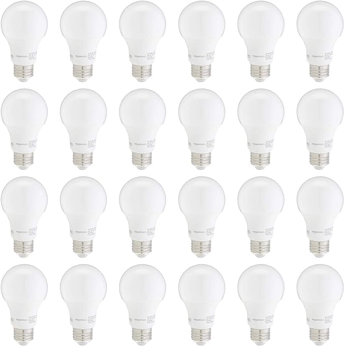 Amazon Basics Non-Dimmable LED Light Bulbs, Long Lasting, 9W, E26 Base, 5000K Daylight White, A19, 60W Equivalent, 24-Pack
