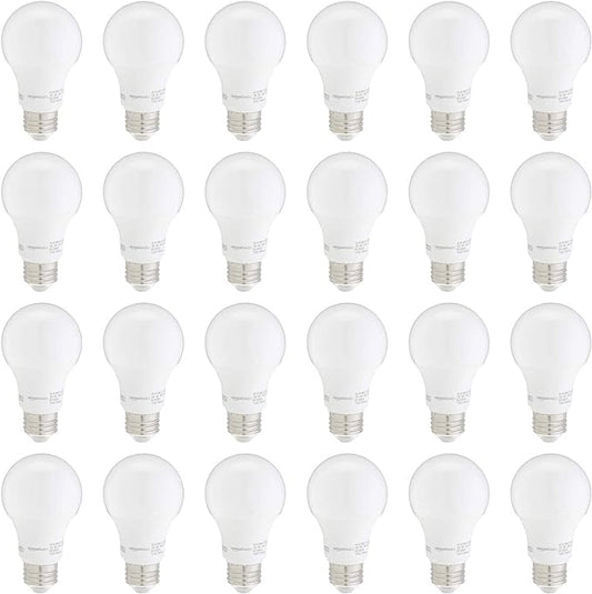 Amazon Basics Non-Dimmable LED Light Bulbs, Long Lasting, 9W, E26 Base, 5000K Daylight White, A19, 60W Equivalent, 24-Pack
