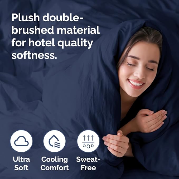 Duvet Cover Oversized Queen Size Set - Extra Soft Duvet Cover 98 x 98 with 2 Pillow Sham - Hotel Luxury, Easy Care and Fade Free with Zipper Closures & Ties - Comfy Breathable Bedding Set (Navy Blue)