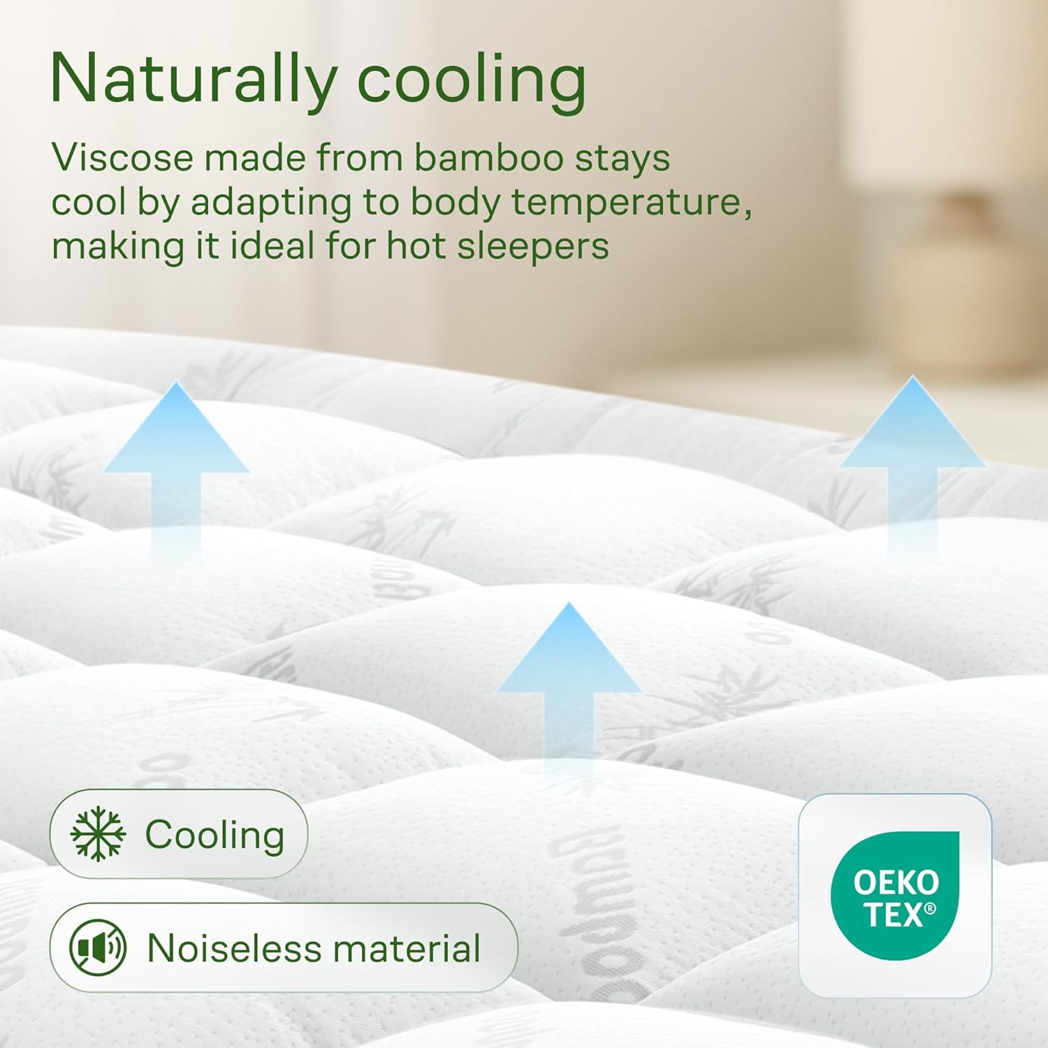 Ultra Soft Queen Size Mattress Topper - Viscose Made from Bamboo Pillow Top Mattress Pad for Back Pain Relief - Naturally Cooling for Hot Sleepers, Green