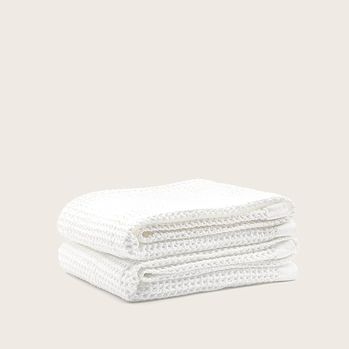 Italic Sedona Waffle Bath Towels, 410 GSM 100% Cotton, Set of 2, Soft, Quick-Drying & Lightweight Waffle Weave Towels, White