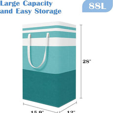 BlissTotes 3-Pack Laundry Basket, Freestanding＆Waterproof Laundry Hamper, Collapsible Tall Clothes Hamper with Easy Carry Handles for Clothes, Towels in the Family and Dorm,Gradient Green,88L