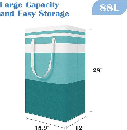 BlissTotes 3-Pack Laundry Basket, Freestanding＆Waterproof Laundry Hamper, Collapsible Tall Clothes Hamper with Easy Carry Handles for Clothes, Towels in the Family and Dorm,Gradient Green,88L