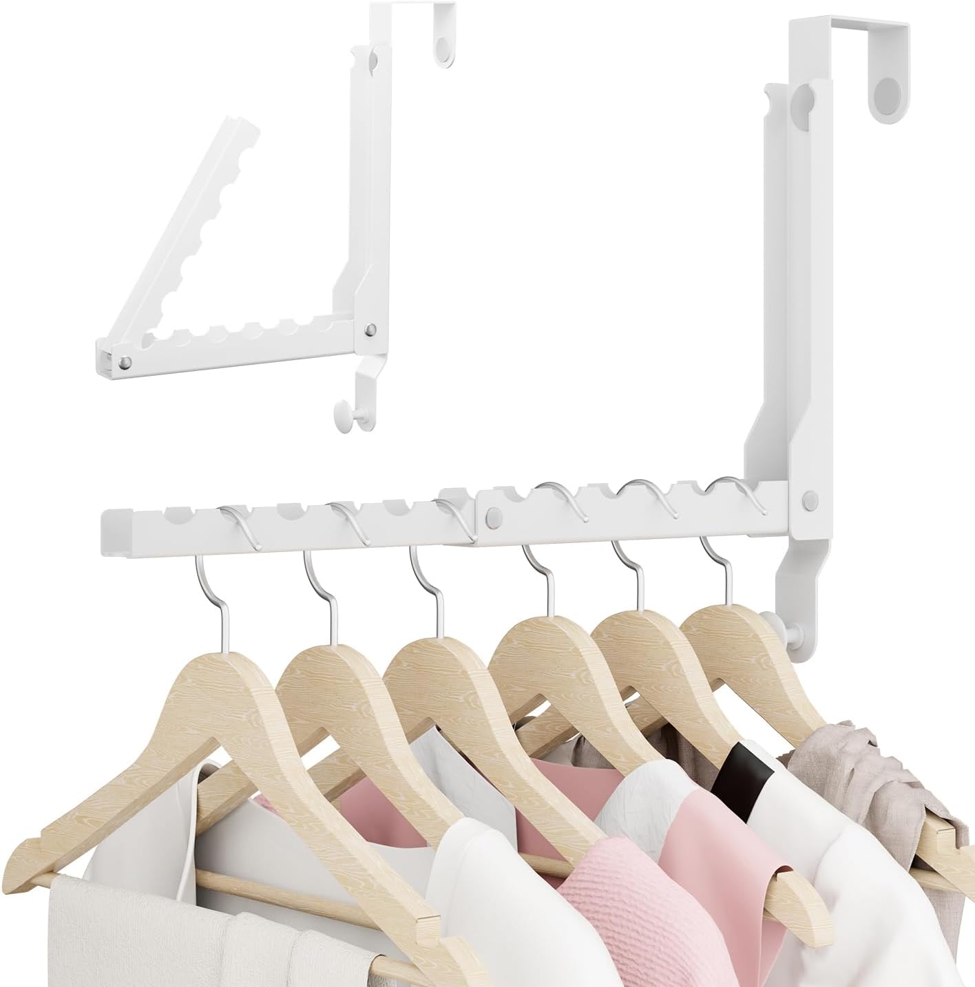 BAKON Over The Door Hanger Folding Clothes Drying Rack, Folding Hanging Coat Rack for Indoor Laundry Room Compact Small Space Foldable Portable Clothing Hanger Hook Collapsible- 2 Pack Dormly
