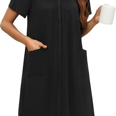 Ekouaer Women Robe Zipper Front Mumu Duster Robes Zip Up Housecoat Soft Sleepwear with Pockets
