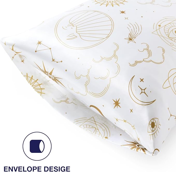 EXQ Home Satin Pillowcase Silky Satin Pillowcase for Hair and Skin,Soft Cooling Printed Pillow Cases Queen Size Set of 2 Satin Pillow Case for Women with Envelope Closure (White Moon,20X30inch)