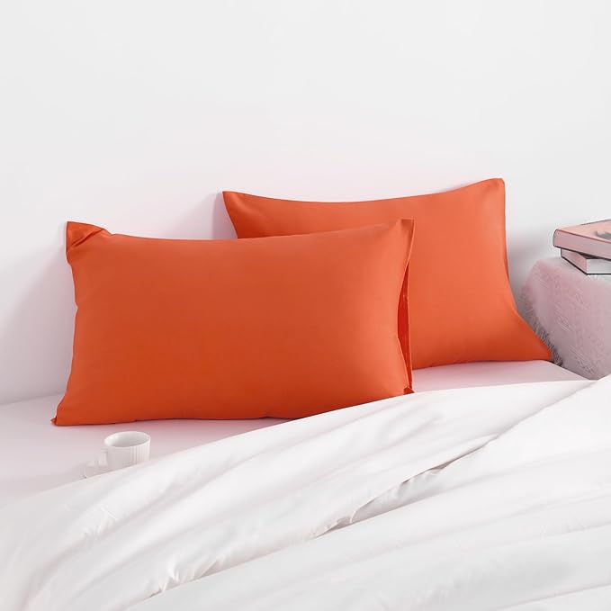 NTBAY King Pillow Cases Set of 2, 2 Pack Brushed Microfiber 20x36 Pillow Cases, Soft, Wrinkle, Fade, Stain Resistant Brunt Orange Pillow Cases with Envelope Closure, 20x36 Inches, Brunt Orange