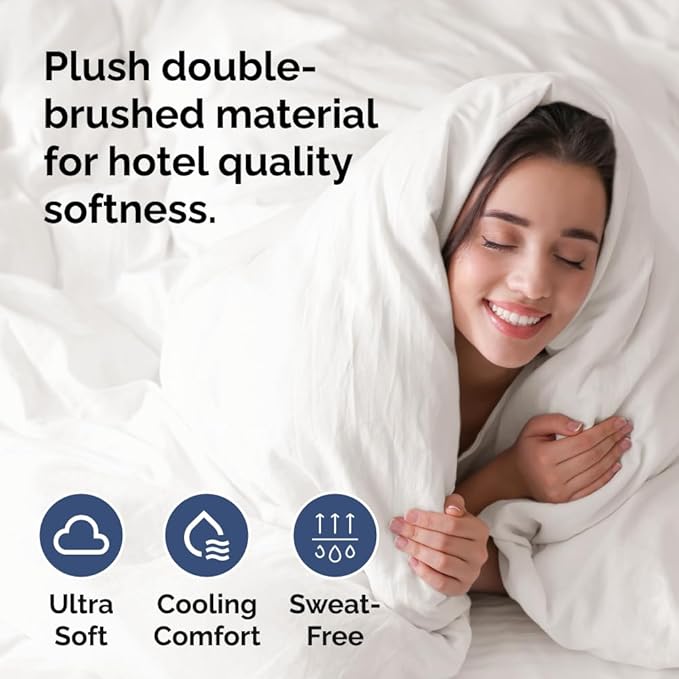 Duvet Cover Oversized Queen Size Set - Extra Soft Duvet Cover 98 x 98 with 2 Pillow Sham - Hotel Luxury, Easy Care & Fade Free w/ Zipper Closures & Ties - Comfy Breathable Bedding Set (Antique White)