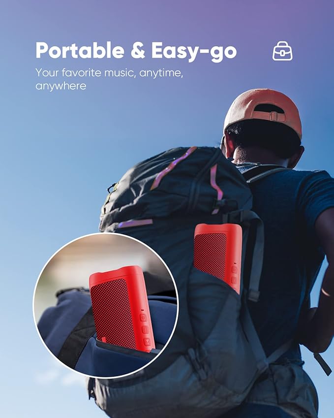 Bluetooth Speaker with HD Sound, Portable Wireless, IPX5 Waterproof, Up to 20H Playtime, TWS Pairing, BT5.3, for Home/Party/Outdoor/Beach, Electronic Gadgets, Birthday Gift (Red)