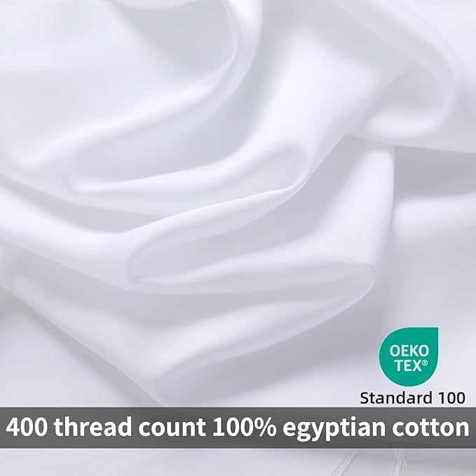 King Duvet Cover Set White 100% Egyptian Cotton,3Pcs Bedding Set- 1 Duvet Cover(No Insert) with 2 Pillowshams, 400 TC Super Soft Comforter Cover with Corner Ties(King106x90 Inches, White)