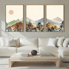 BINCUE Large Boho Mountain Wall Art Framed Wall Decor Watercolor Landscape Art Print Set of 3 for Living Room Bedroom Office 36x24 Inches
