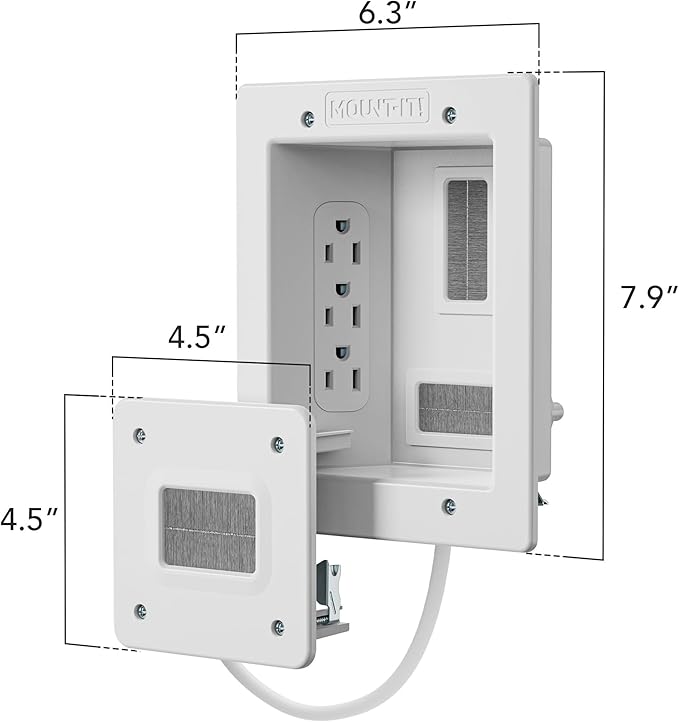 Mount-It! in-Wall TV Cable Concealer Kit with Recessed Power – Triple Outlet, 9ft Cord, and Hand Saw – Easy, Safe Cable Management for Organized TV and Home Theater Setups