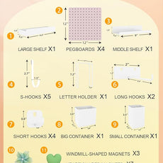 Metal Pegboard Combination Kit — 4 Carbon Steel Pegboards with 26 Accessories, Pegboard Wall Organizer for Home, Office, Study Room, Kitchen, Garage & Craft Room — 24″ × 24″ Pink Peg Board