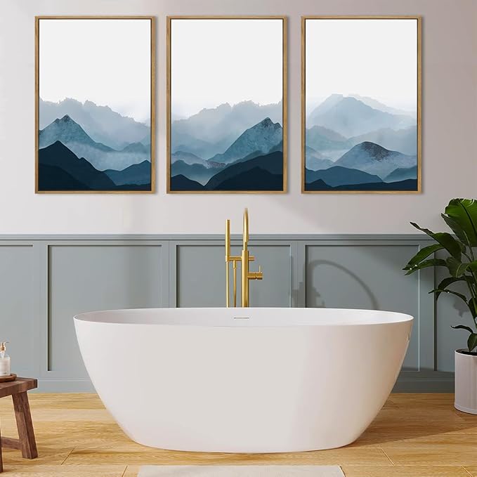 BINCUE Large Blue Mountain Wall Art Fog Blue Ridge Mountains Artwork for Living Room Bedroom Office 24x36 Inch Set of 3