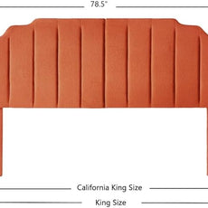 24KF Orange Teddy Fabric Tufted King Upholstered Headboard, Modern Vertical Channel Design California King Headboard with Stepped Silhouette Top Edge,6026-K-Teddy Orange