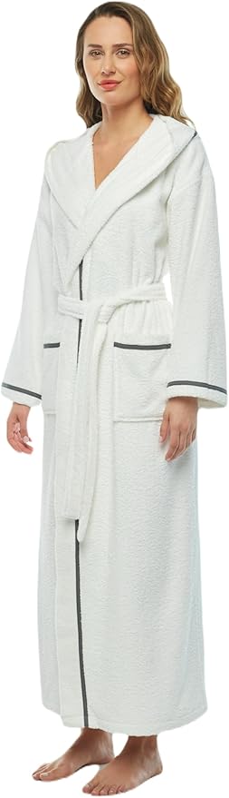 Arus Women's Hooded Classic Bathrobe Turkish Cotton Robe with Full Length Options