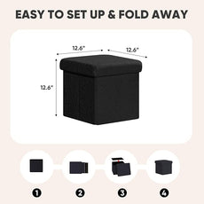 PINPLUS Storage Ottoman Cube Square Shaped Ottomans with Storage Foot Stool Footrest for Lving Room Boucle Ottoman Seat for Dorm Room,Faux Teddy Fur Black,12.6