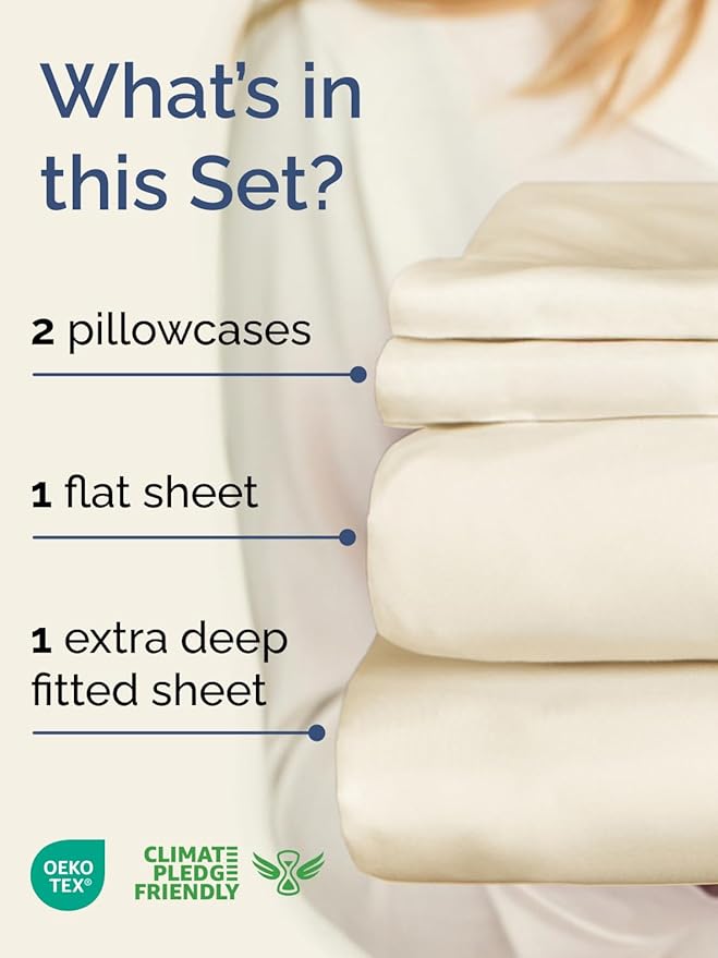 Extra Deep Pocket King Sheets - 4 Piece Breathable & Cooling Bed Sheets - Hotel Luxury Bed Sheet Set - Soft, Wrinkle Free & Comfy - Easily Fits Extra Deep Mattresses - Deep Pocket Off White Sheets Set