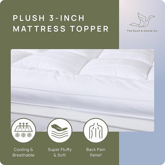 Extra Thick Pillow Top Mattress Topper Queen Size, 3 Inch Cooling Fluffy Cotton Hotel Mattress Bed Topper for Cloud Like Sleep & Back Pain Relief, Plush Soft Pad, Fits 6'-22' Mattresses