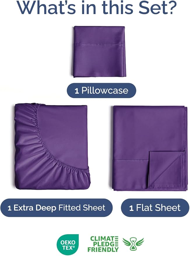 Extra Deep Pocket Twin XL Sheets - 3 Piece Breathable & Cooling Bed Sheets - Hotel Luxury Bed Sheet Set - Soft, Wrinkle Free & Comfy - Easily Fits Extra Deep Mattresses - Deep Pocket Purple Sheets Set