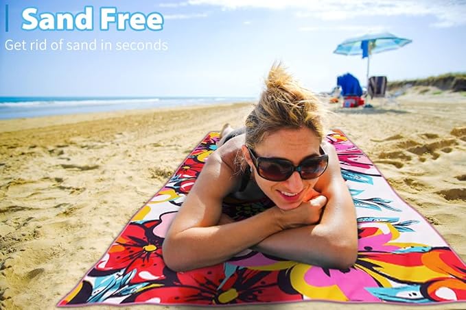 TwoYek Microfiber Thin Beach Towel Lightweight 71x32 inch Oversized Extra Large Sand Free Towels Fast Dry for Travel Pool Camping Sports Beach Accessories Vacation Essential Gift