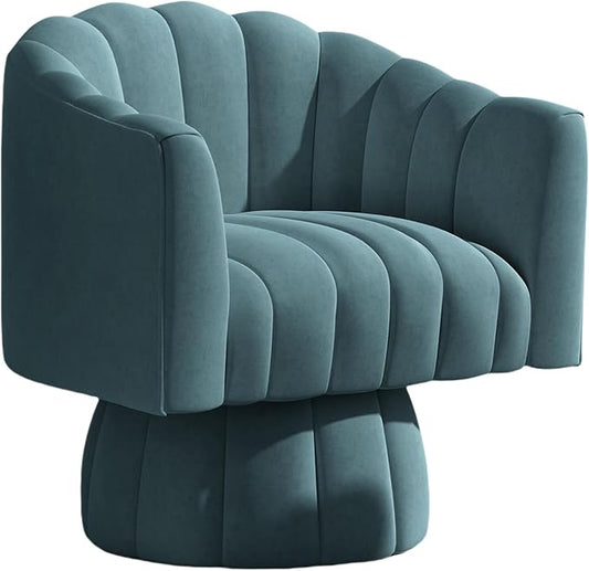 Accent Chair Mid Century 360 Degree Swivel Chair,Modern Lounge Sofa Round Barrel Chair with Wide Upholstered,Fluffy Velvet Fabric Chairs for Home Sofa Living Room/Bedroom/Waiting Room (Blue)