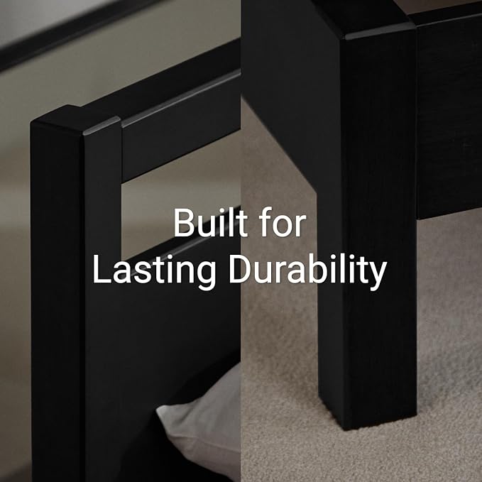 LIFEMENT Signature Wood Platform Bed Frame with Headboard, Essential, Noise Free, Under Bed Storage, No Box Spring Needed, Easy Assembly (Black, Twin)