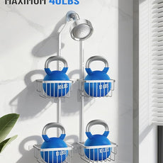 Adjustable Shower Caddy Hanging for Handheld Showerheads - Never Rust Shower Hanging Organizer, Upgraded Bathroom Shower Rack with Soap Basket, Hooks and Toothbrush Holder (Silver)