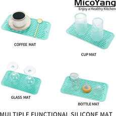 Silicone Dish Drying Mat for Multiple Usage,Easy clean,Eco-friendly,Heat-resistant Silicone Mat for Kitchen Counter or Sink,Refrigerator or Drawer Liner Mint S 12 inches x 6 inches