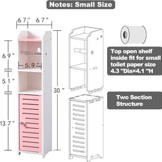 AOJEZOR Toilet Paper Holder Stand: Small Bathroom Storage Cabinet - Jelly Pink - White