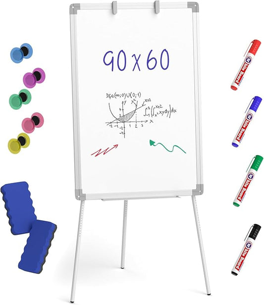 Nicpro Easel Whiteboard with Stand, 36 x 24'' Magnetic Dry Erase White Board Tripod Height Adjustable with Pens, Eraser, Magnet, Flipchart Easel Stand White Board for Kid Student Office Home Classroom