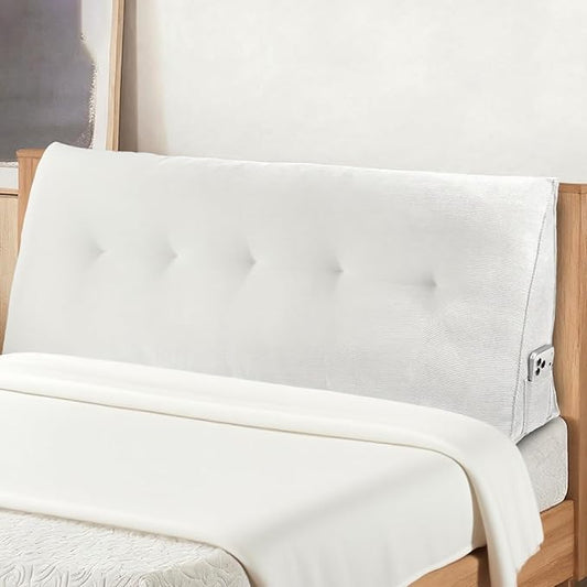 Headboard Pillow Queen Bed Wedge Pillow for Dorm, Daybed, Back Support, Sitting Up, Reading, Relaxing, Beige Cream