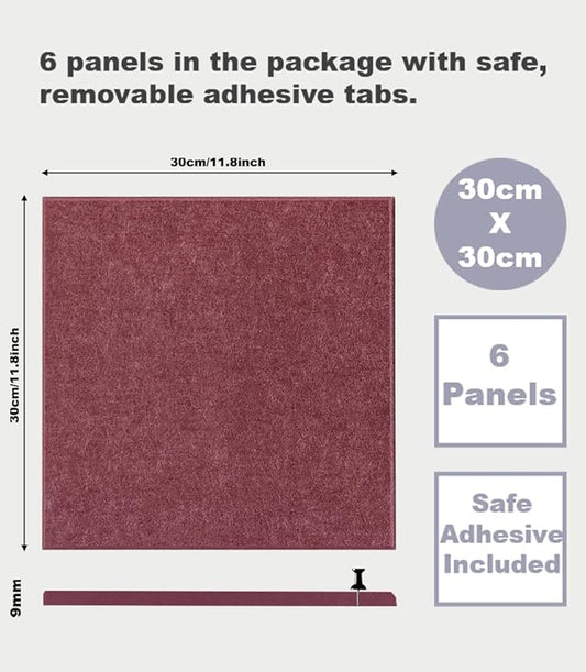 Cork Board 24 x36 Alternative - 6 Pack Felt Wall Tiles with Safe Removable Adhesive Tabs, Cork Boards for Walls Cork Board for Home Office Pin Board Tack Board - Red Wine