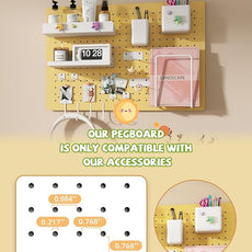 Metal Pegboard Kit — Carbon Steel Pegboards with 26 Accessories, Pegboard Wall Organizer for Home, Office, Study Room, Kitchen, Craft Room & Gaming Setup — 24″ × 16″ Yellow Peg Board