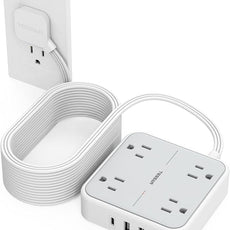 Surge Protector Long Extension Cord 25FT, TESSAN Flat Plug Power Strip with 4 Outlets 3 USB Ports (1 USB C), 900 Joules Protection, Multiple Wall Outlet Extender Suitable for Home Office Dorm, Grey