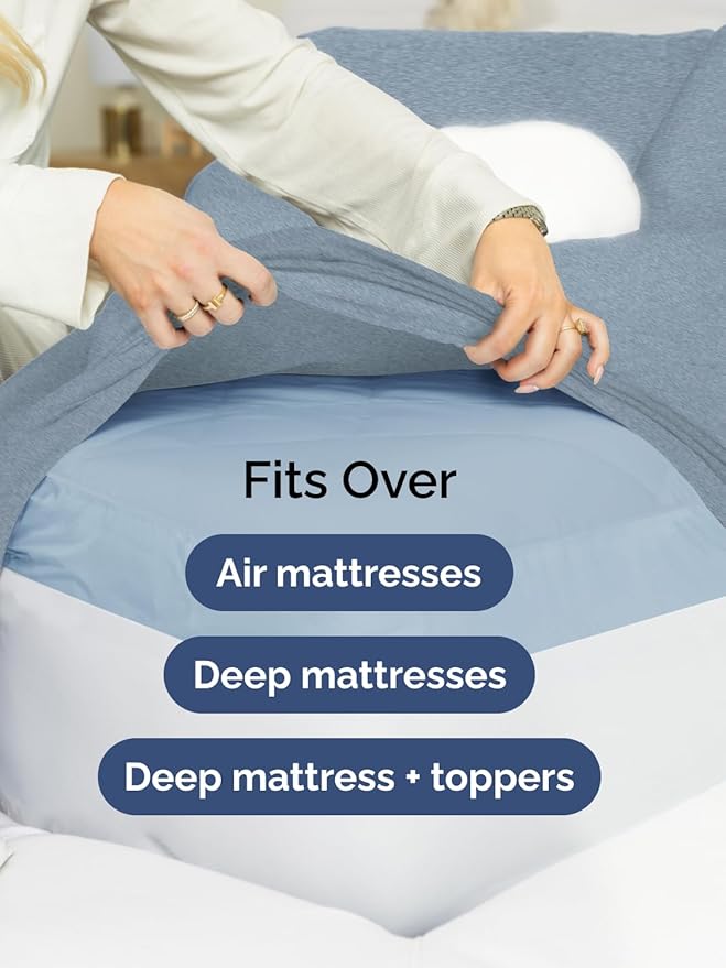 Extra Deep Pocket Full Sheets - 4 Piece Breathable & Cooling Bed Sheets - Hotel Luxury Sheet Set - Soft, Wrinkle Free & Comfy - Easily Fits Extra Deep Mattresses - Deep Pocket Heathered Blue Sheets