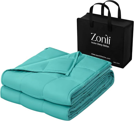 ZonLi Weighted Blanket for Adults(48"x72",12lbs, Dark Green) Twin Size High Breathability Cooling Heavy Blanket, Soft Material with Premium Glass Beads,All-Season.