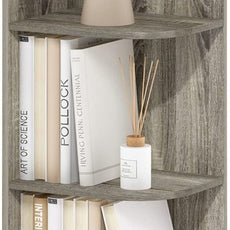 Furinno Pasir 4-Tier Corner Open Shelf Bookcase, French Oak
