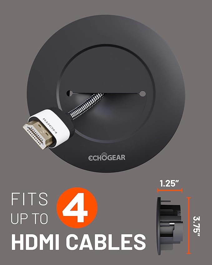 ECHOGEAR TV Cord Hider for Wall Mounted TV - Cable Management Kit Hides TV Wires - Includes 2 Pass Throughs, Locking Brackets, and Hole Saw Drill Attachment (Black)