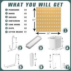 Pegboard Combination Kit, Wall Mounted Storage Set with 4 Pegboards & 14 Accessories Hanging, Yellow Peg Boards Organizer for Walls Display, Crafts Organization, Kitchen Organizer, 22