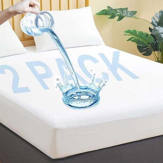 Waterproof Mattress Protector Twin XL Size, 2 Pack Breathable Mattress Cover, Fitted Deep Pocket Mattress Pad Cover Stretches up to 21 Inches, Soft Noiseless Bed Cover