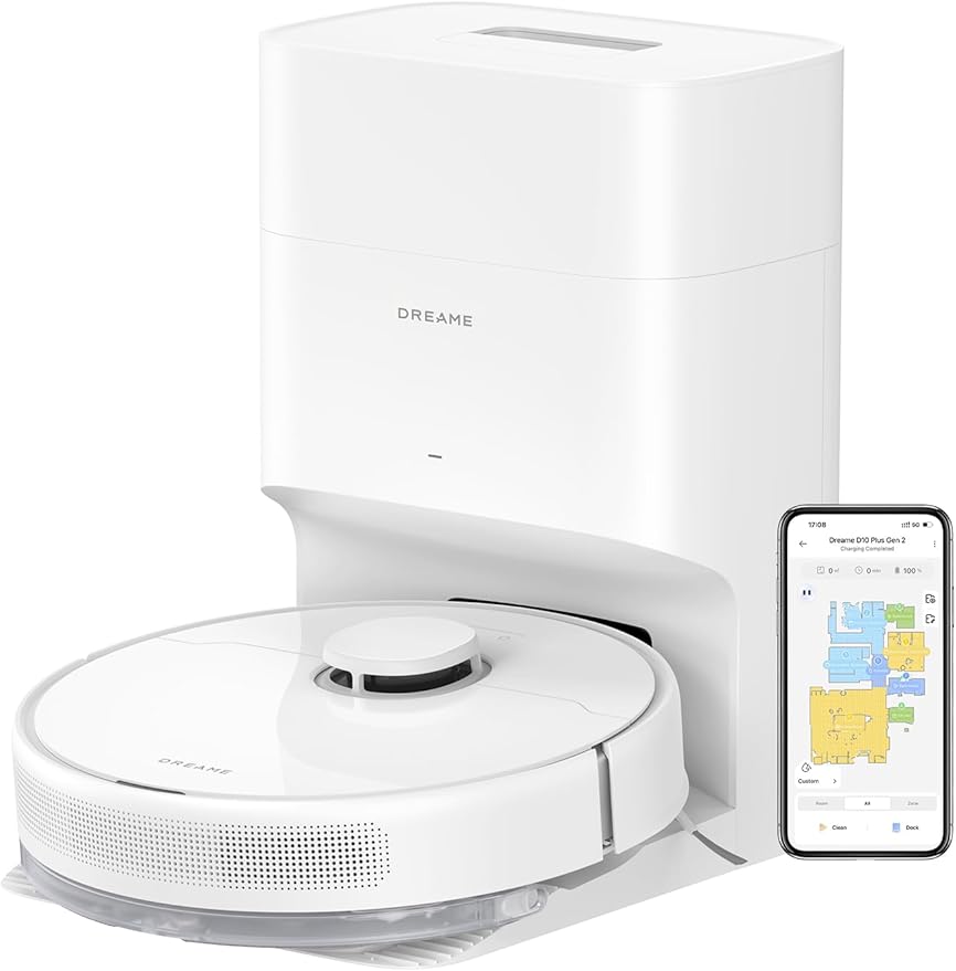 DREAME D10 Plus Gen 2 Robot Vacuum and Mop with Self Emptying Base for 90 Days of Cleaning, 6000 Pa Suction and LiDAR Navigation, Obstacle Avoidance, Wi-Fi Connected