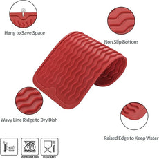 Silicone Dish Drying Mat for Multiple Usage,Easy clean,Eco-friendly,Heat-resistant Silicone Mat for Kitchen Counter or Sink,Refrigerator or Drawer Liner Red S 12 inches x 6 inches