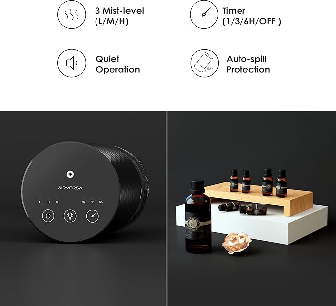 Airversa Essential Oil Diffuser Waterless Aromatherapy Diffusers for Home, Bedroom, Car, Office, Desk, Battery Operated, Small Cordless Diffuser for Pure Scent, 100mL Capacity, AN5(Ice Blue)