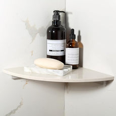 Koville Beige Natural Marble Corner Shower Shelf for Bathroom, 10'' Polished Marble Corner Shelves for Bath, Wall Mounted Stone Corner Shower Caddy, No Drilling Adhesive Shower Shelf - Rigel Yellow