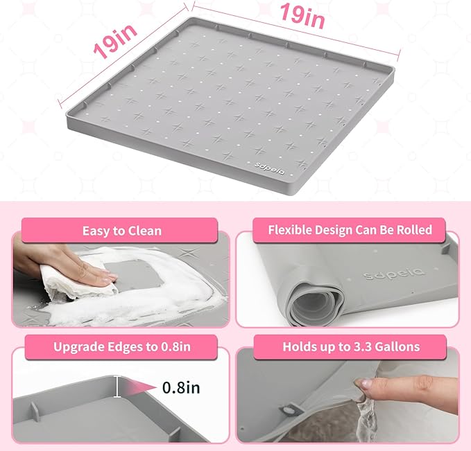 Sdpeia Under Sink Mat 19"×19" Waterproof Silicone Cabinet Liner & Sink Protector for Kitchen & Bathroom, Multi-Purpose Organizers Tray for Pets, Laundry, Cat Litter Mat