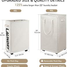 DOKEHOM 90L X-Large Laundry Basket with Removable Wash Bag on Wheels, Collapsible Rolling Laundry Hamper, Foldable Clothes Organizer, Folding Washing Bin (Beige)