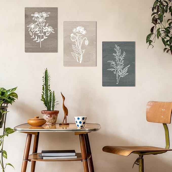 BINCUE Neutral Botanical Plant Canvas 6 Pieces Rustic Farmhouse Wall Art for Living Room Bedroom and Bathroom,Canvas Paintings Print Set Decor 12"x 16"